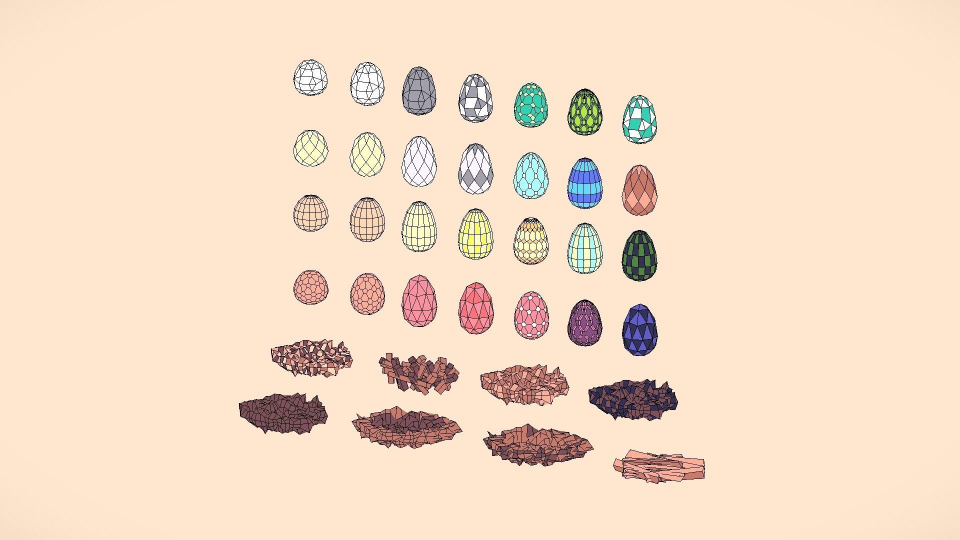 Low Poly Egg and Nest Pack Low-poly 3D model_1