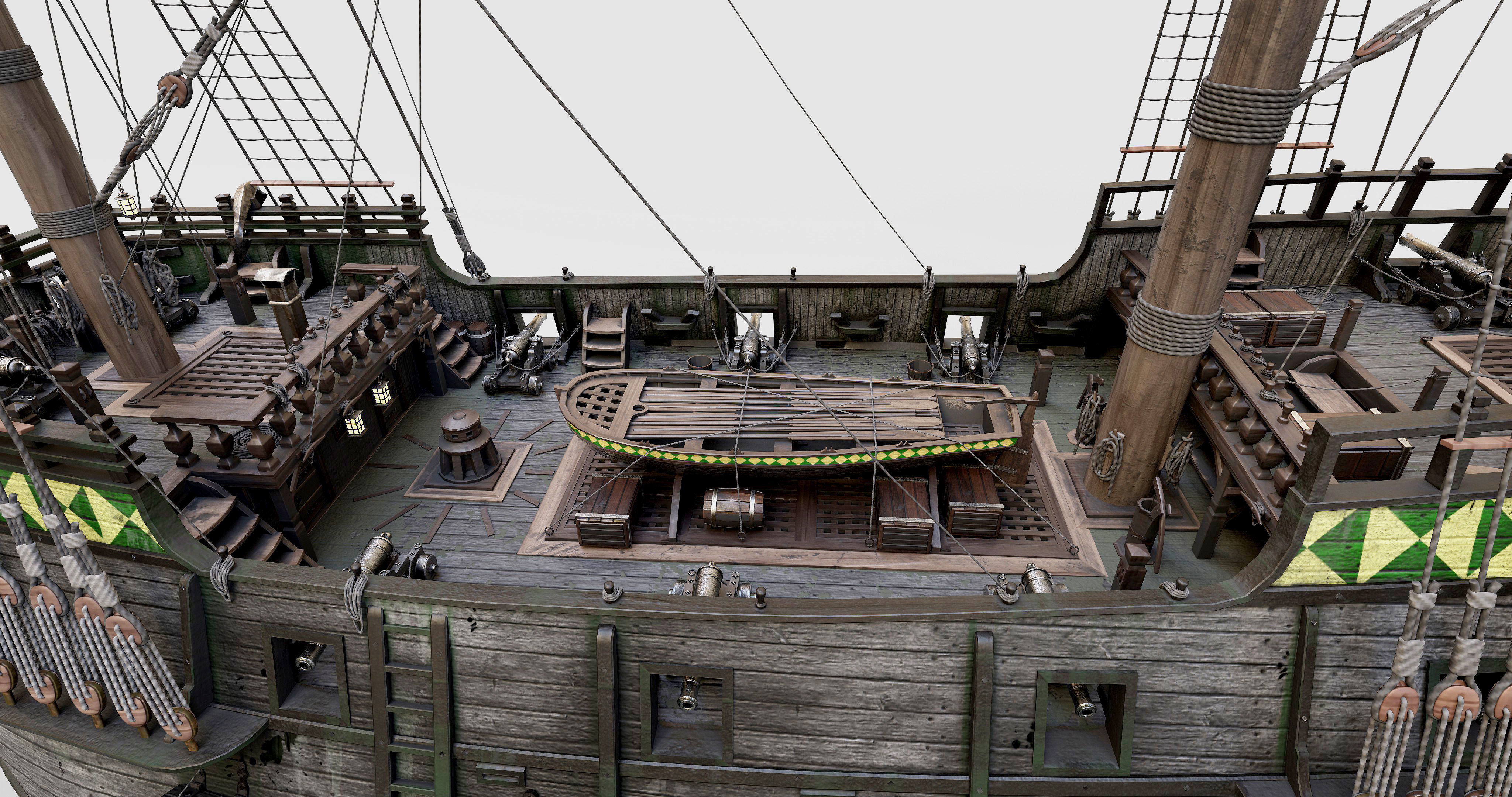 This 3D Galleon green includes a fully detailed interior 03  3D model_8