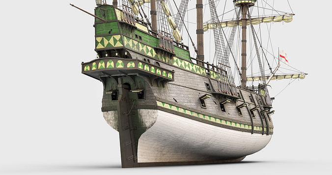 This 3D Galleon green includes a fully detailed interior 03 3D model