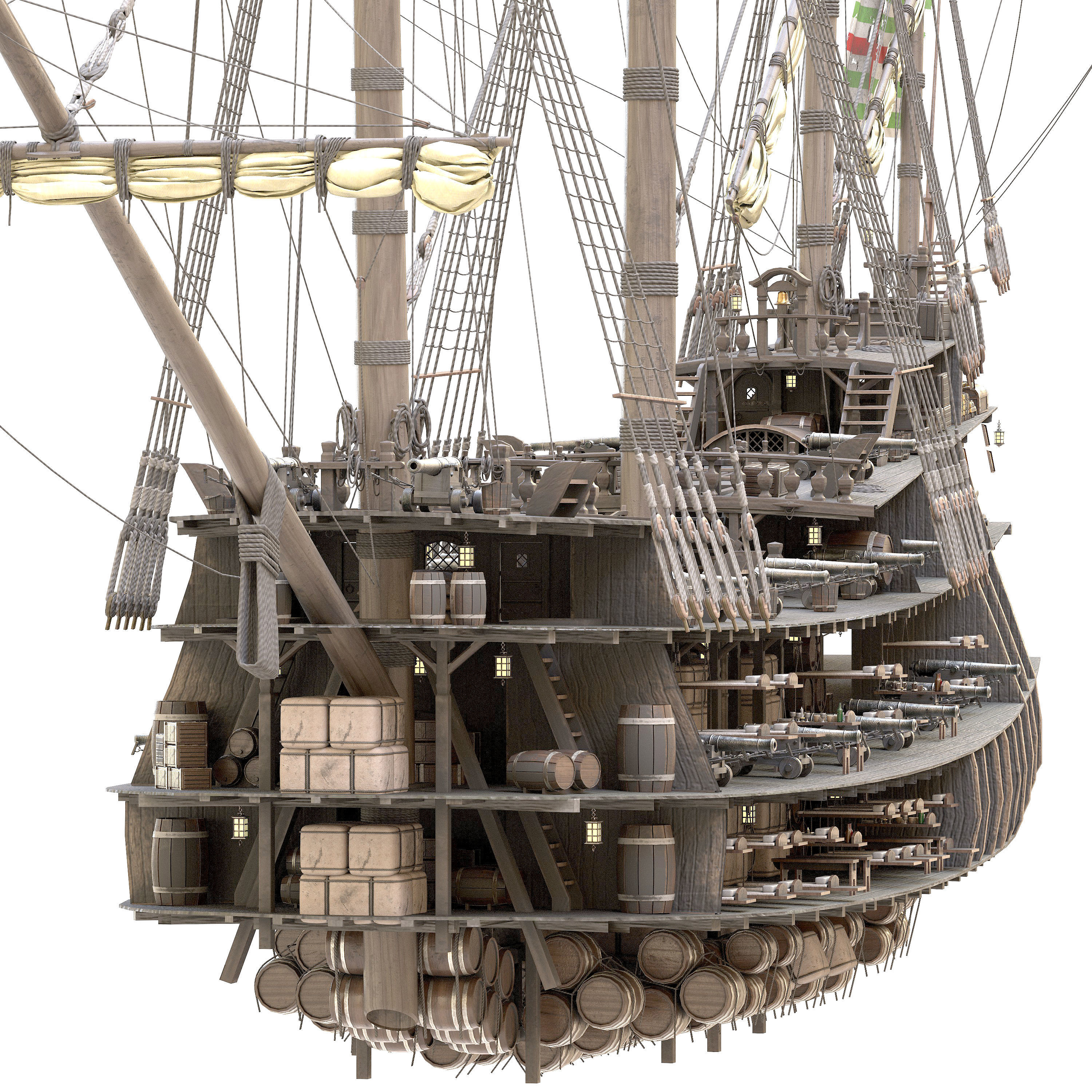 This 3D Galleon green includes a fully detailed interior 03  3D model_6