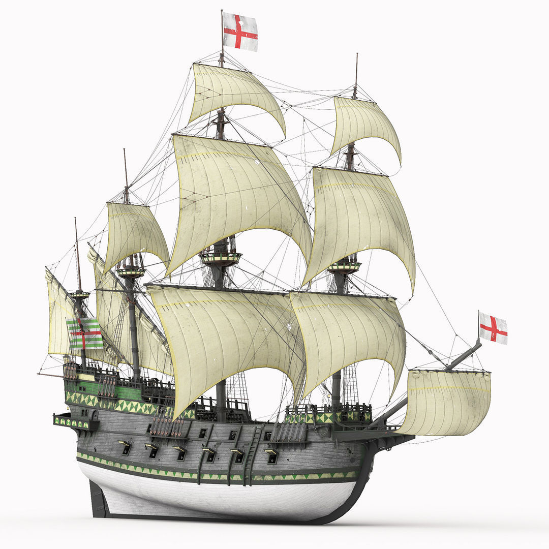 This 3D Galleon green includes a fully detailed interior 03  3D model_3
