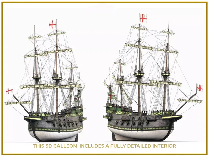 This 3D Galleon green includes a fully detailed interior 03 
