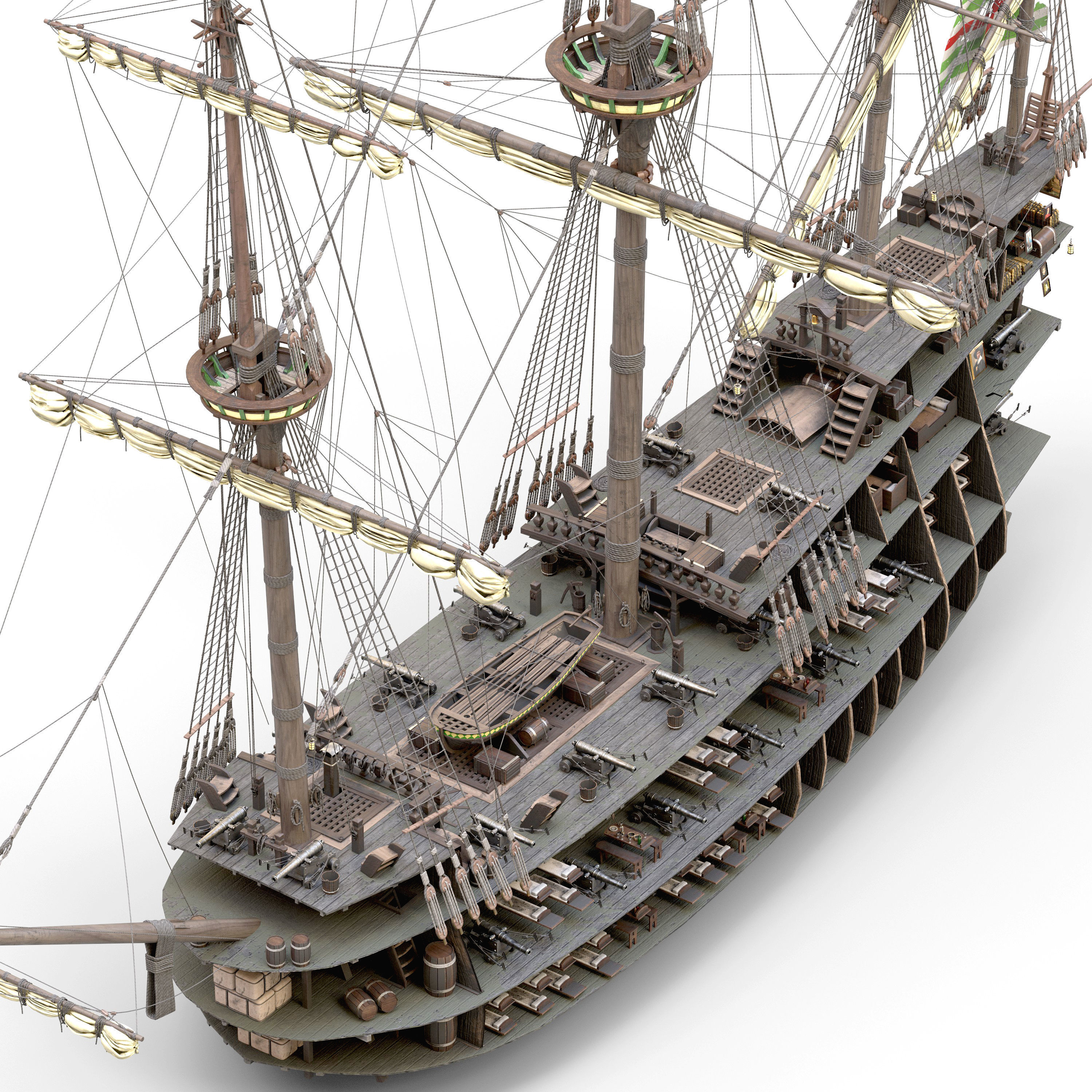 This 3D Galleon green includes a fully detailed interior 03  3D model_5