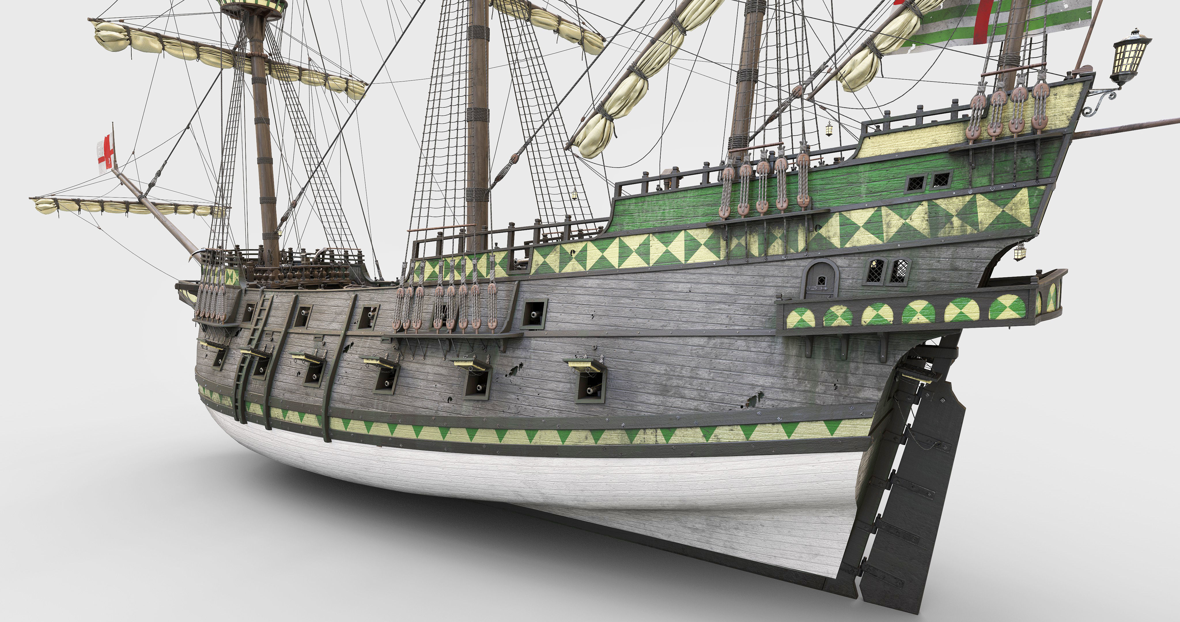 This 3D Galleon green includes a fully detailed interior 03  3D model_18