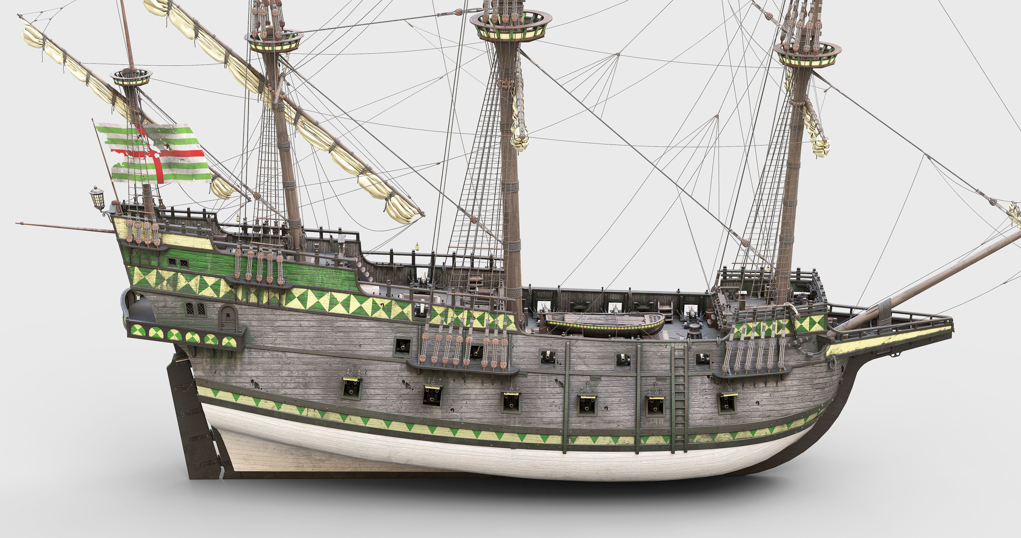 This 3D Galleon green includes a fully detailed interior 03  3D model_22