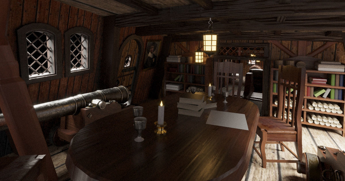 This 3D Galleon green includes a fully detailed interior 03  3D model_24