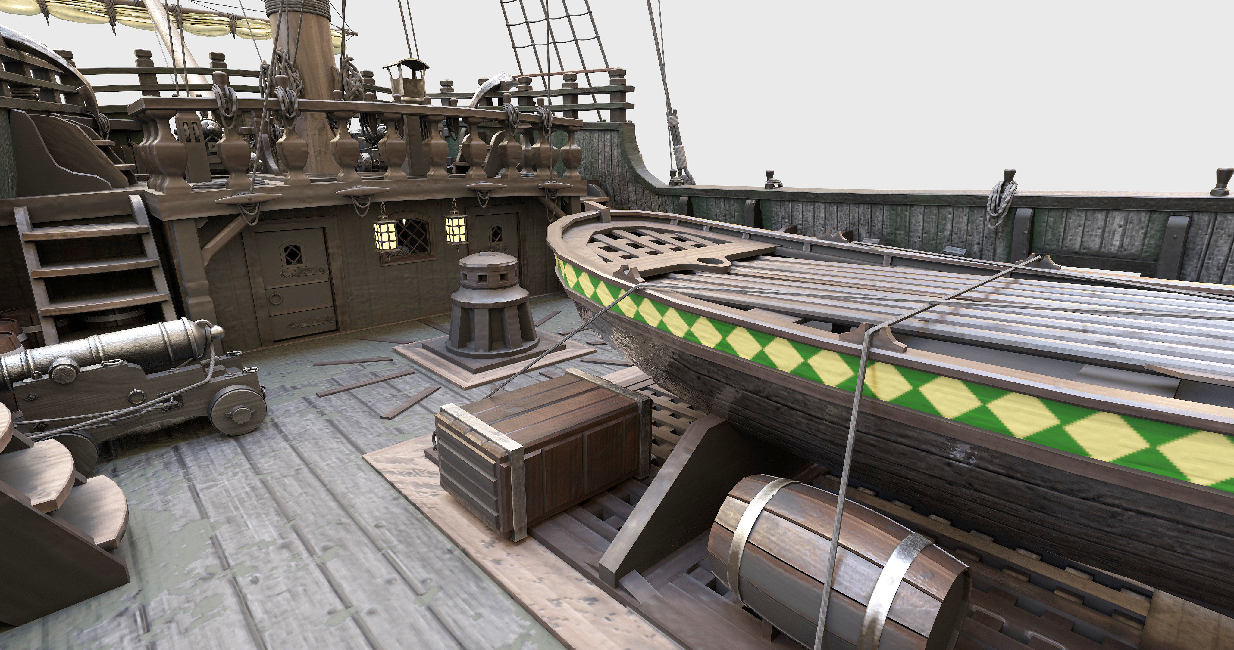 This 3D Galleon green includes a fully detailed interior 03  3D model_12