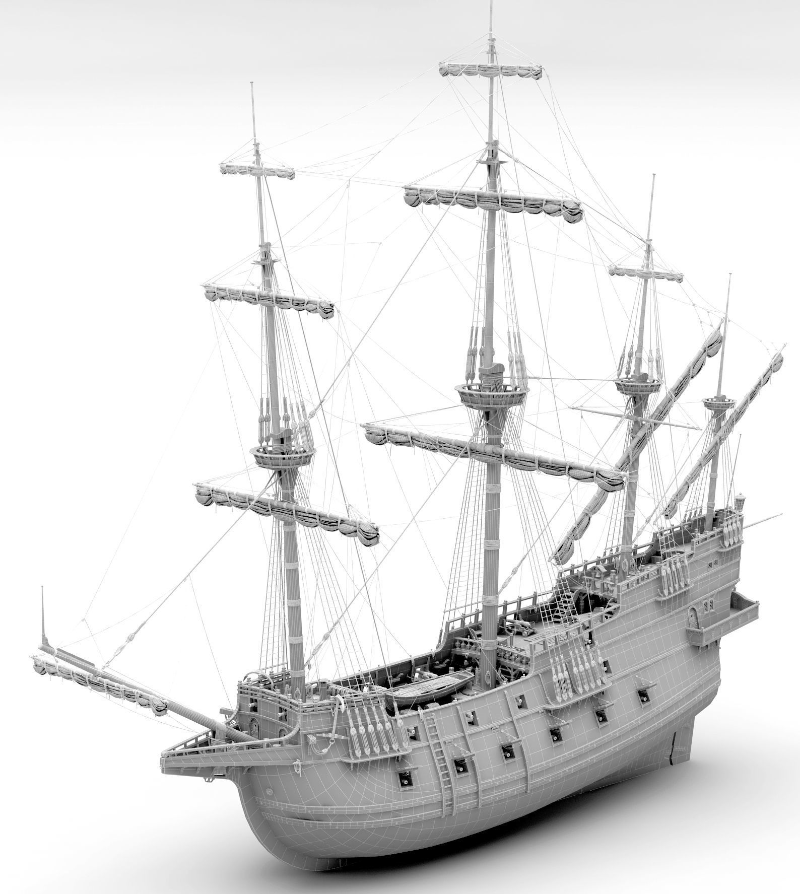 This 3D Galleon green includes a fully detailed interior 03  3D model_28
