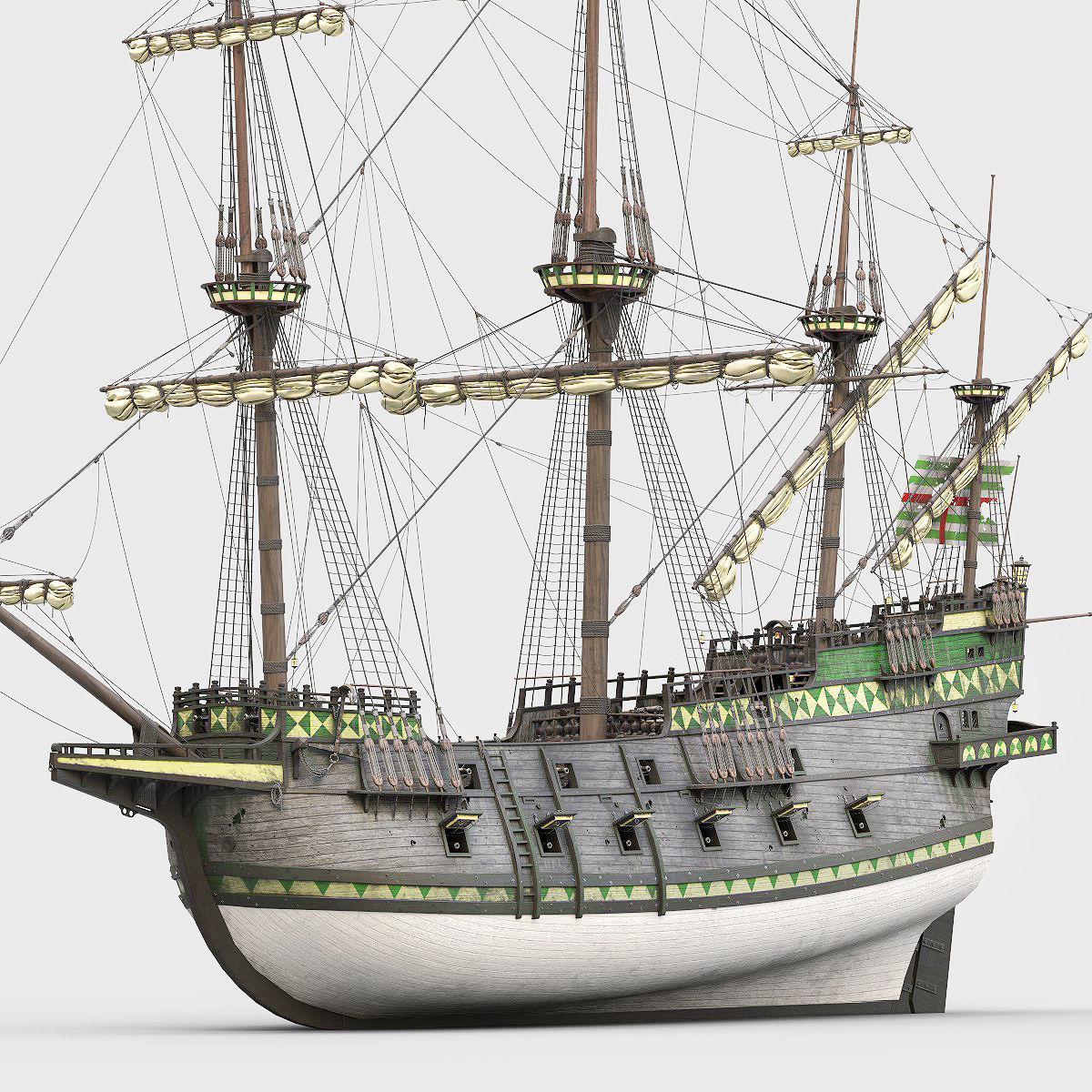 This 3D Galleon green includes a fully detailed interior 03  3D model_15