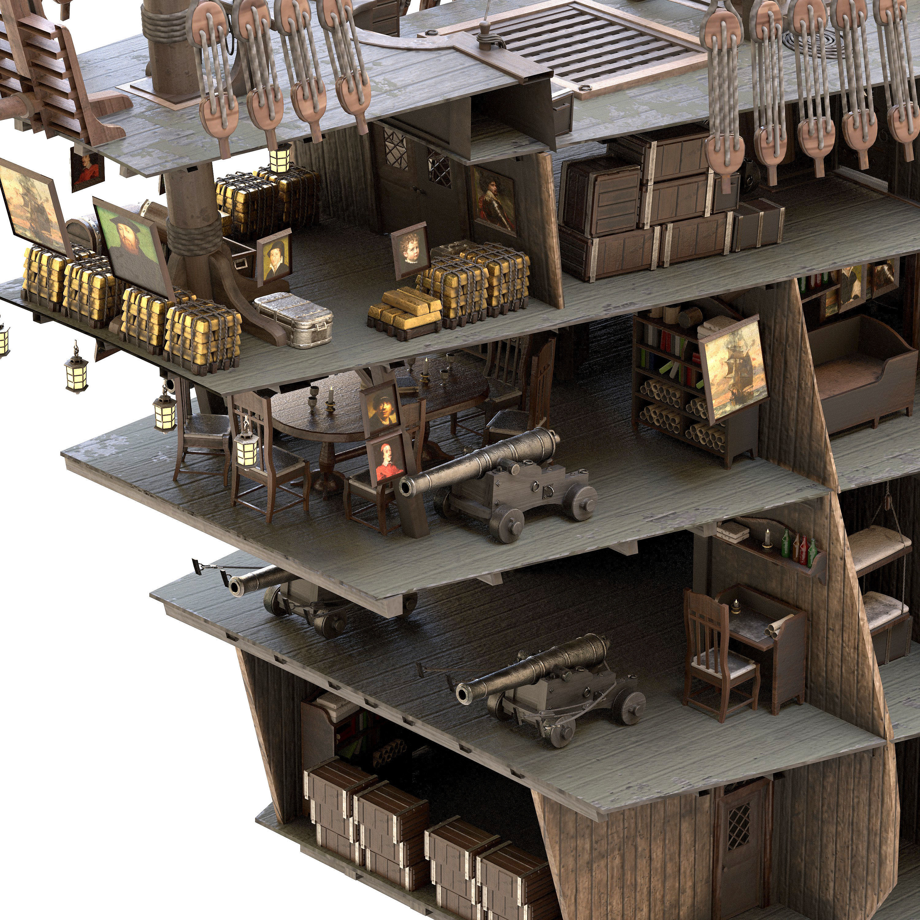 This 3D Galleon green includes a fully detailed interior 03  3D model_7