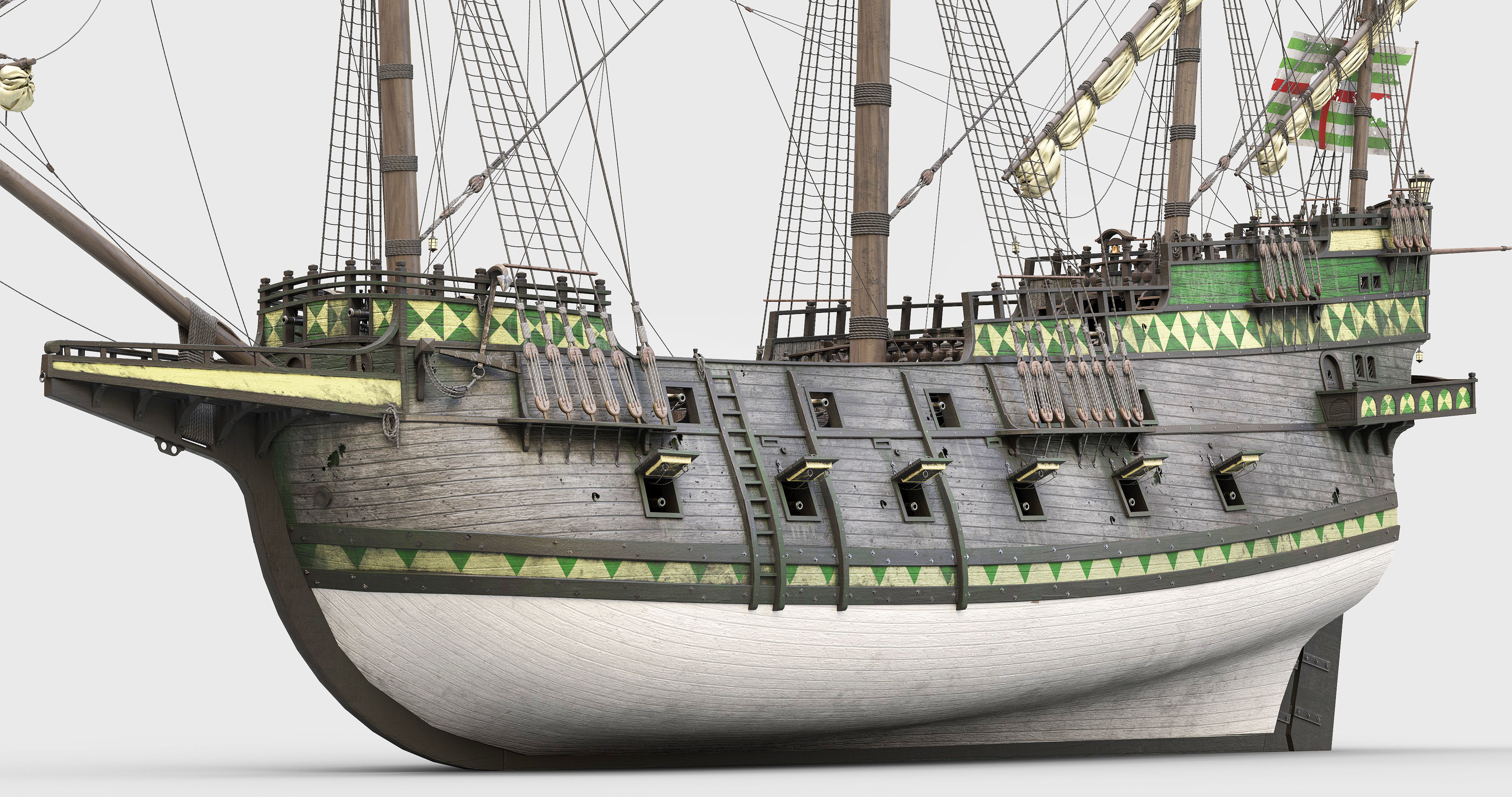 This 3D Galleon green includes a fully detailed interior 03  3D model_0