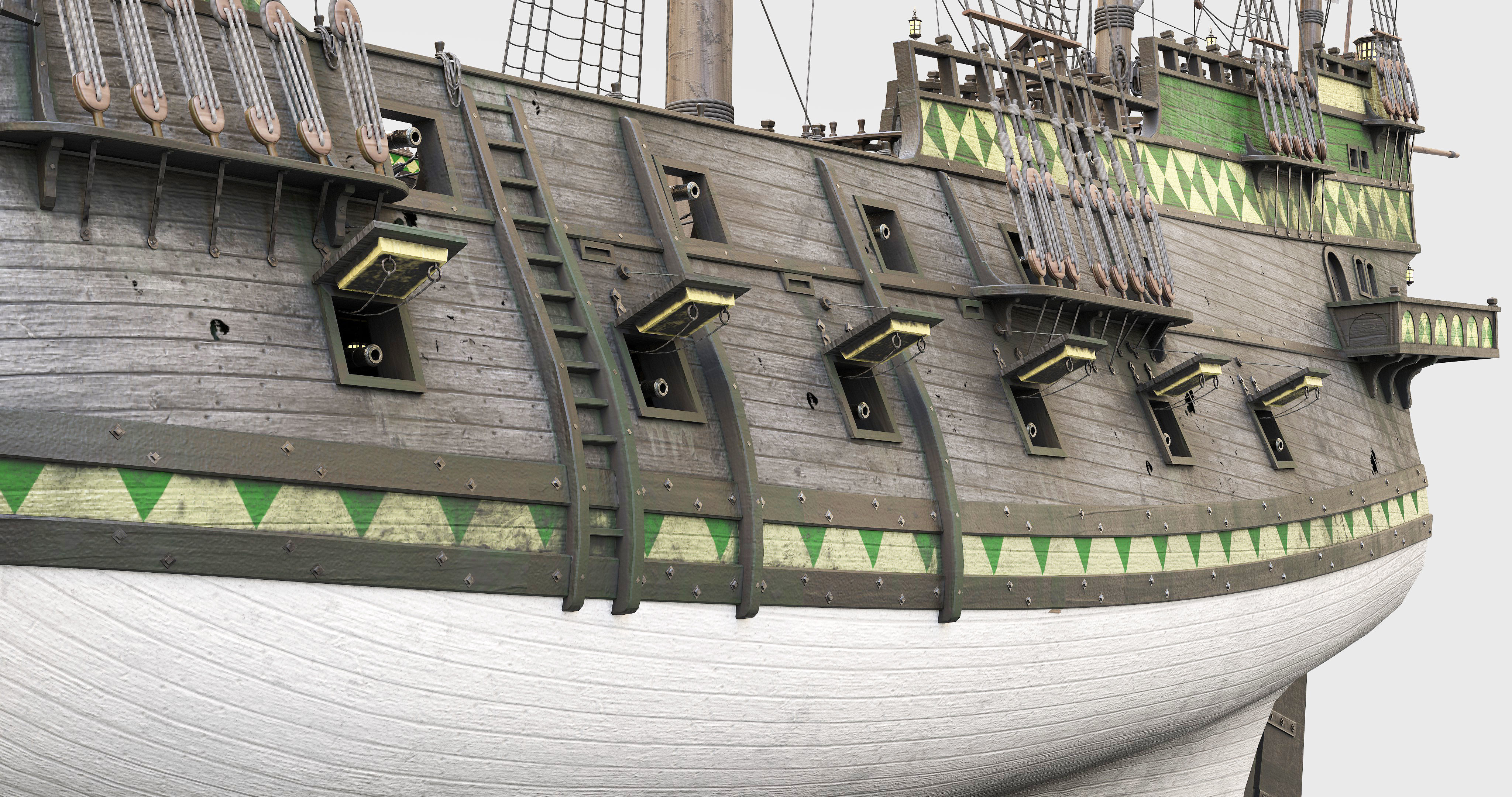This 3D Galleon green includes a fully detailed interior 03  3D model_20