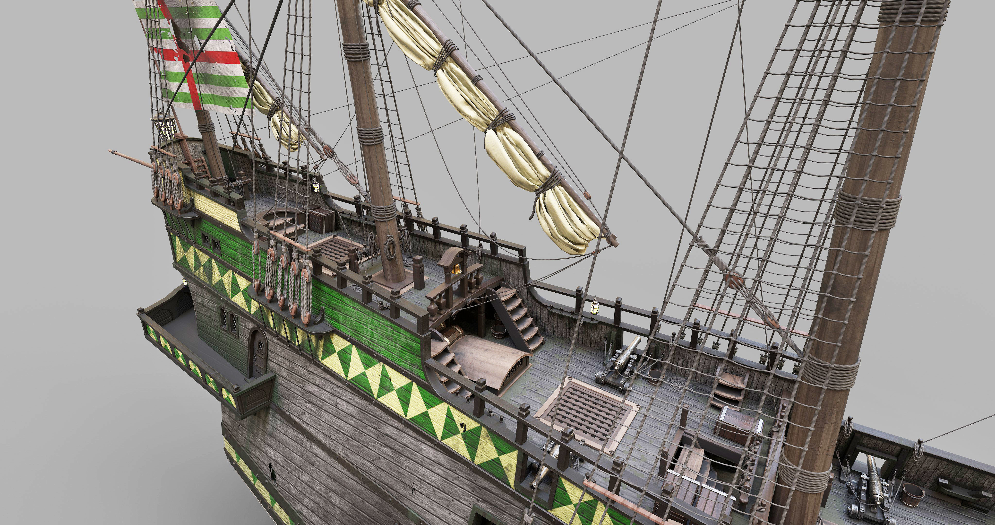 This 3D Galleon green includes a fully detailed interior 03  3D model_21