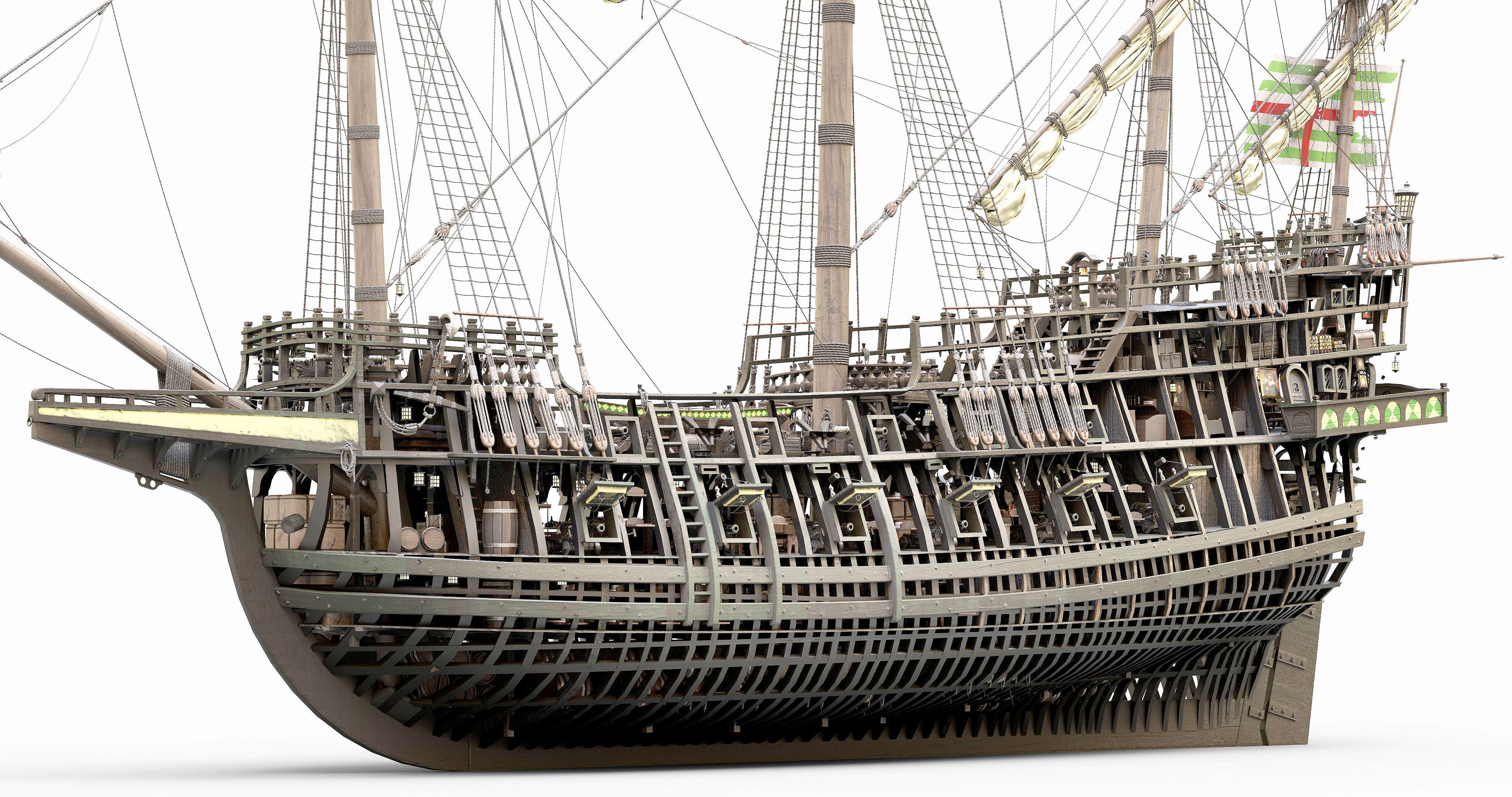 This 3D Galleon green includes a fully detailed interior 03  3D model_14