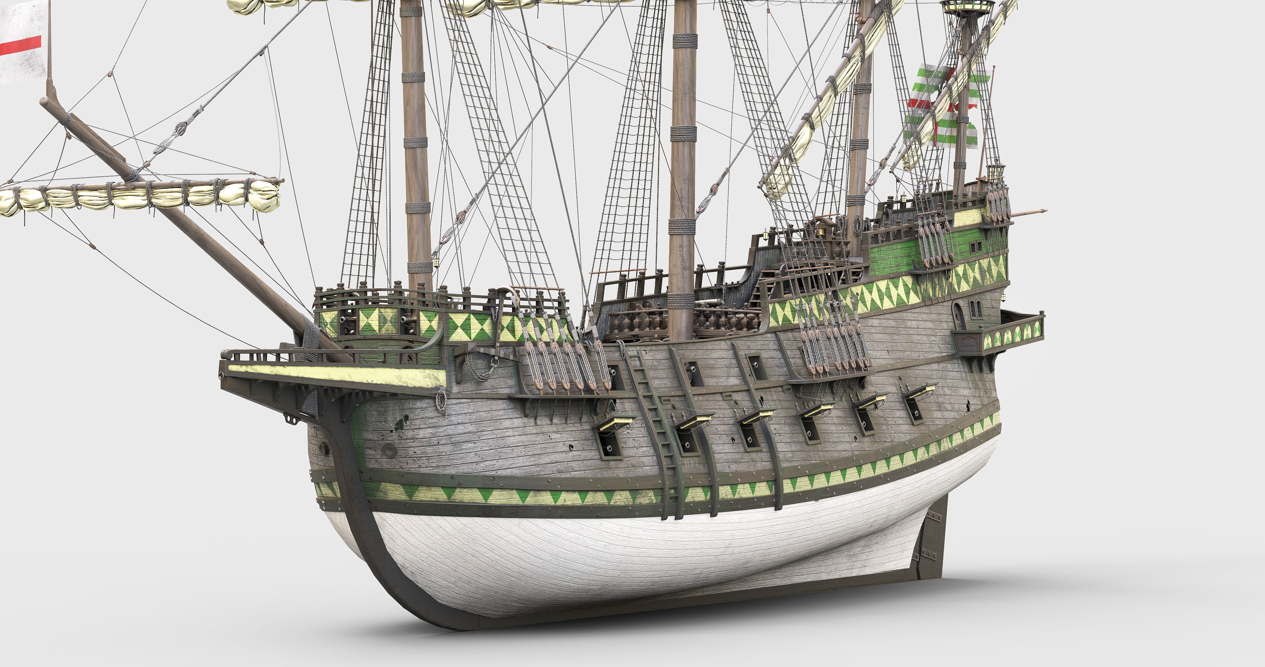 This 3D Galleon green includes a fully detailed interior 03  3D model_19