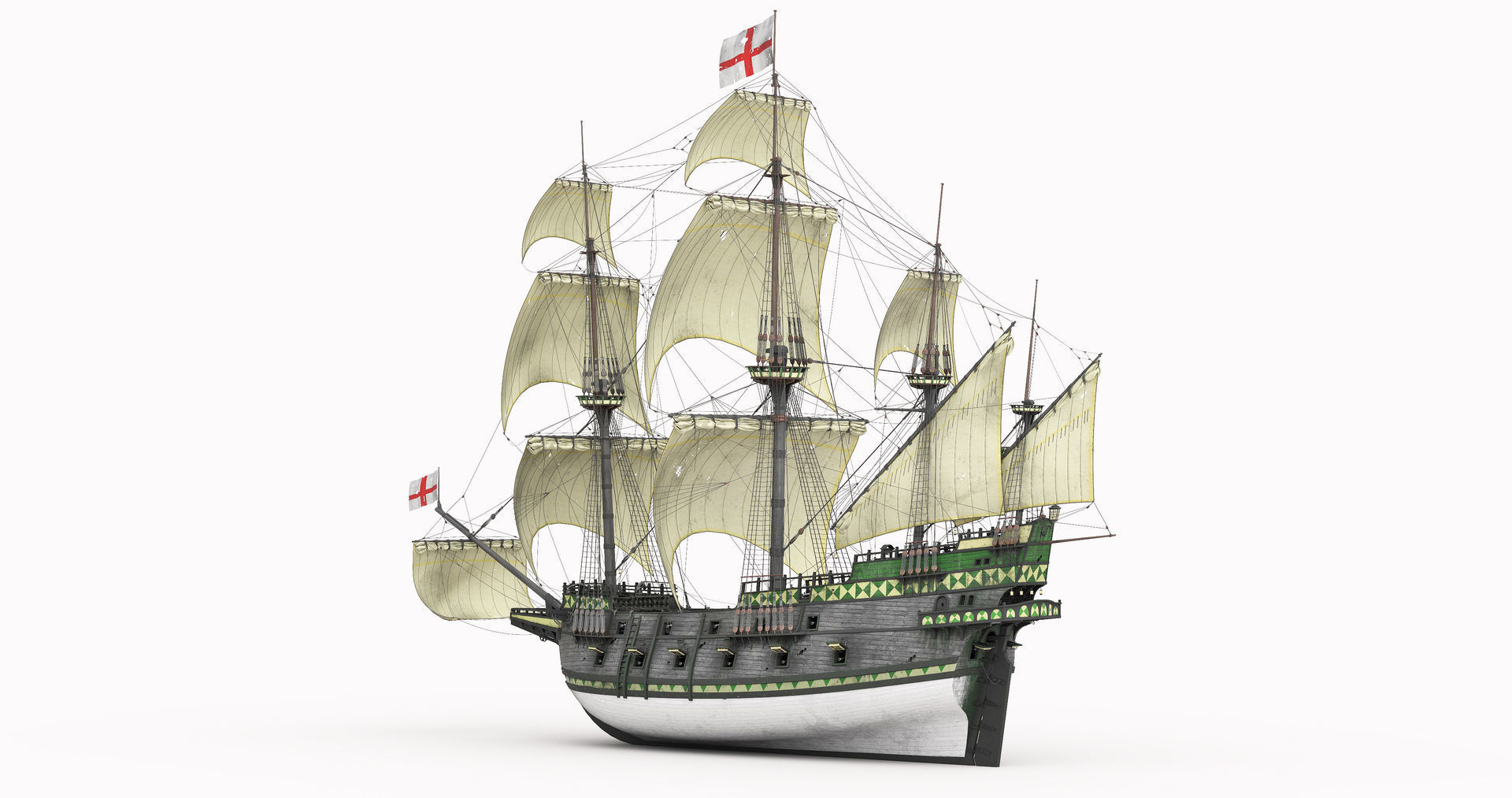 This 3D Galleon green includes a fully detailed interior 03  3D model_16