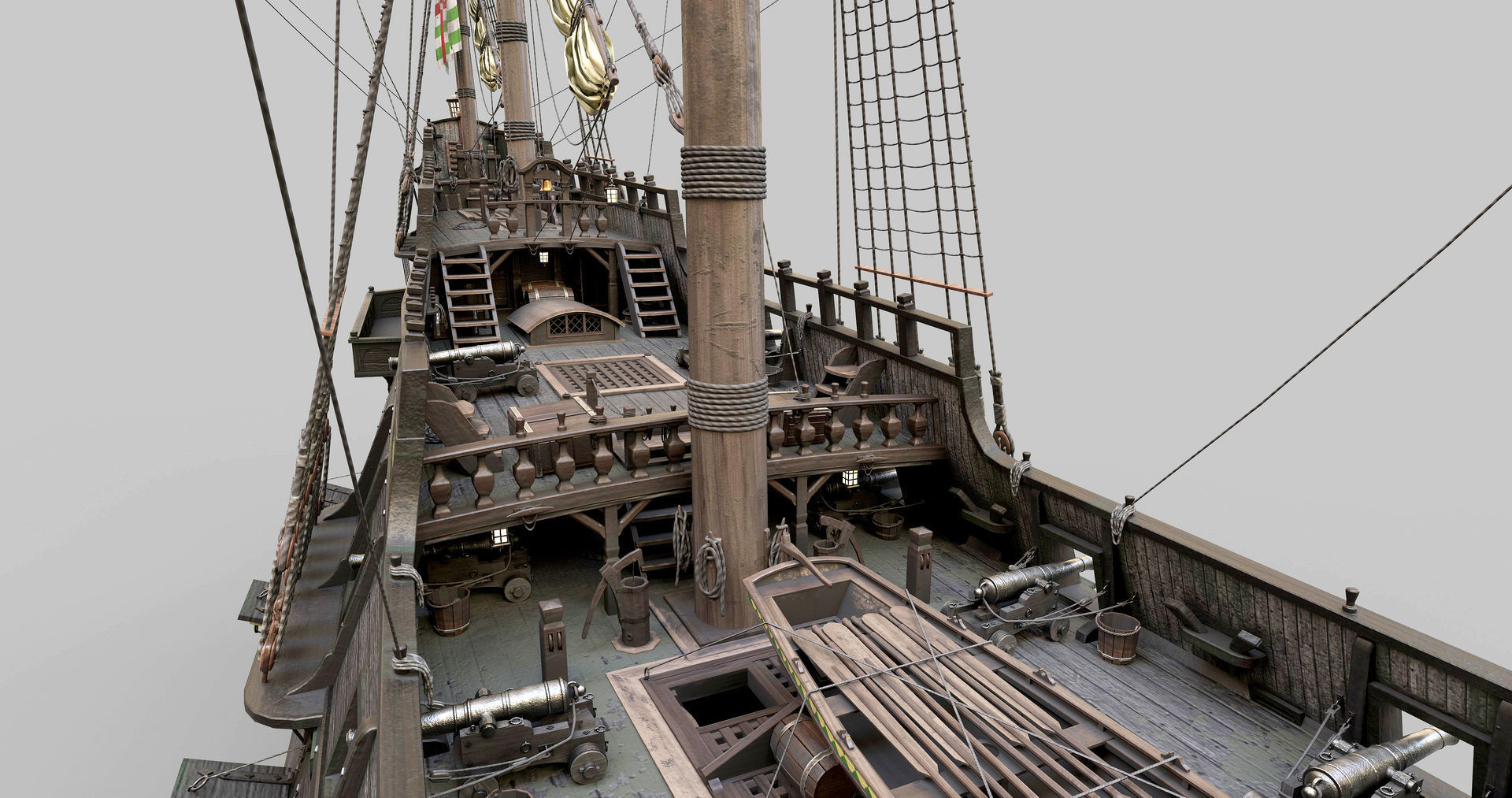 This 3D Galleon green includes a fully detailed interior 03  3D model_9