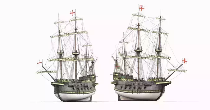 This 3D Galleon green includes a fully detailed interior 03  3D model