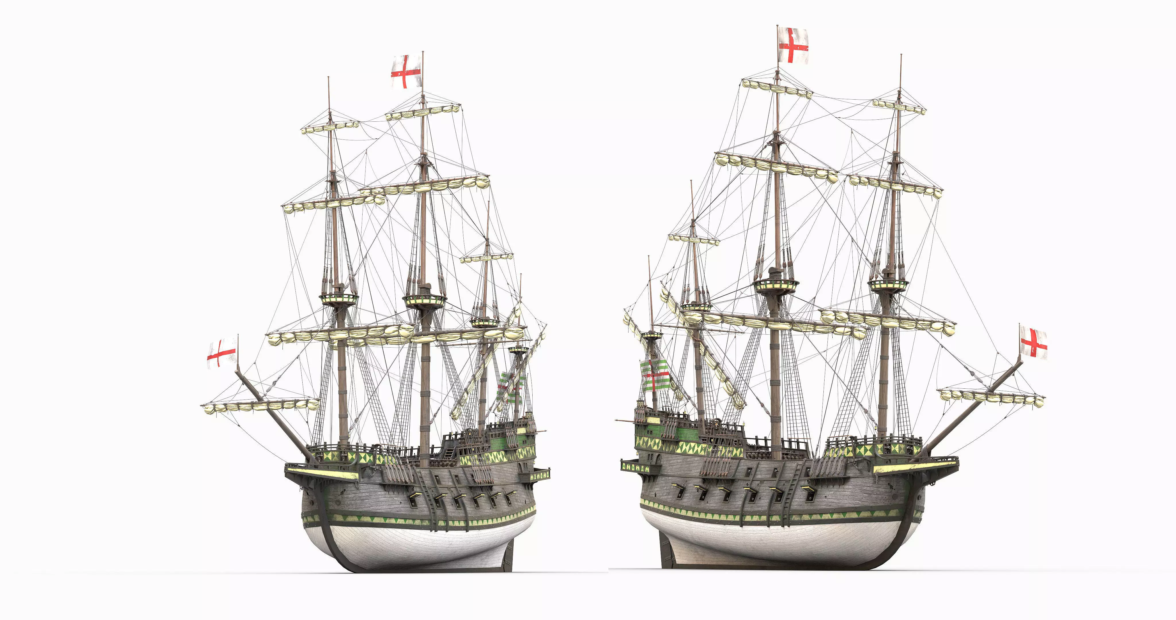 This 3D Galleon green includes a fully detailed interior 03  3D model_2