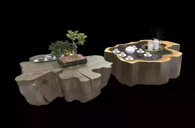 Coffee table Rustic Tree Trunk 3d model