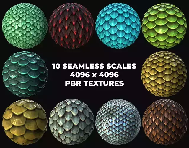 10 Seamless Scales PBR Materials - Set 1 -