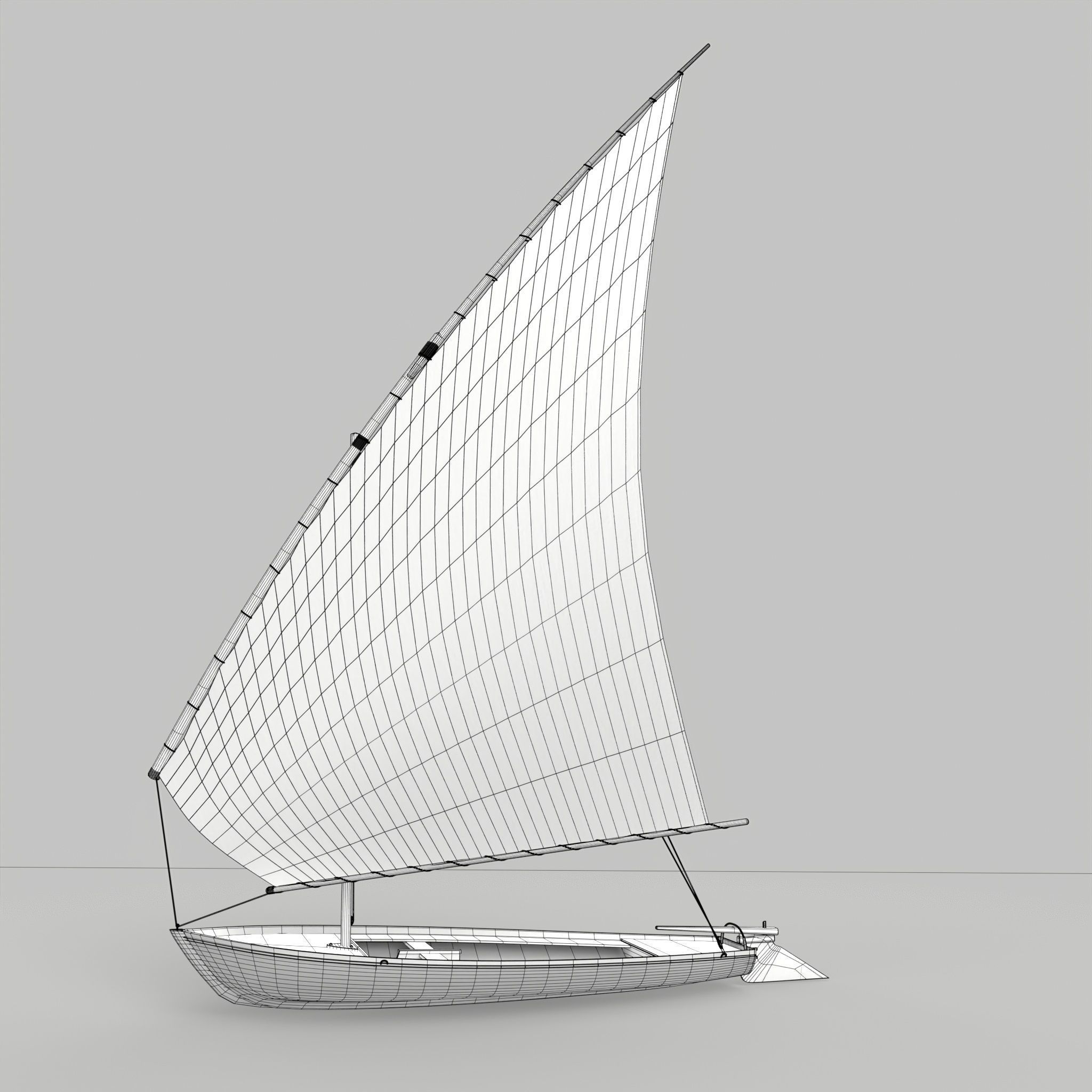 Fellucca Sailboat Game Ready 2 Low-poly 3D model_10