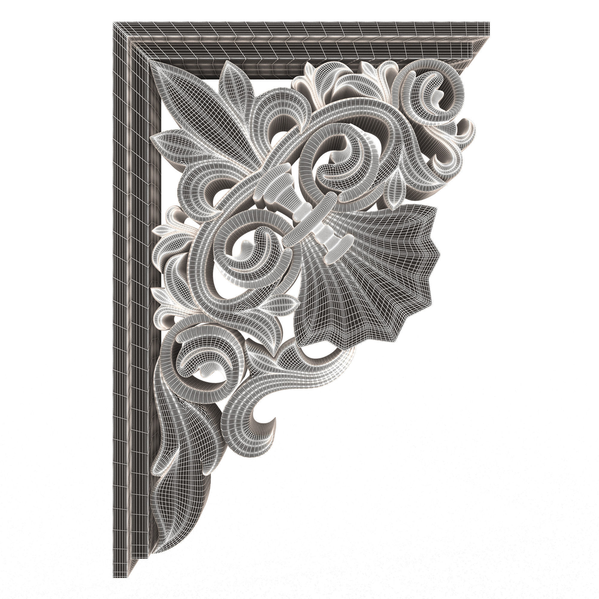 Bracket Carved Plaster Molding Decoration 03 Low-poly 3D model_6