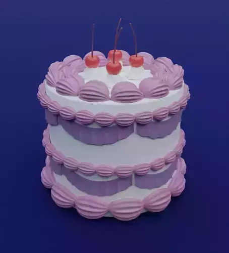 Cake with creamand cherry 3D model for 3D print