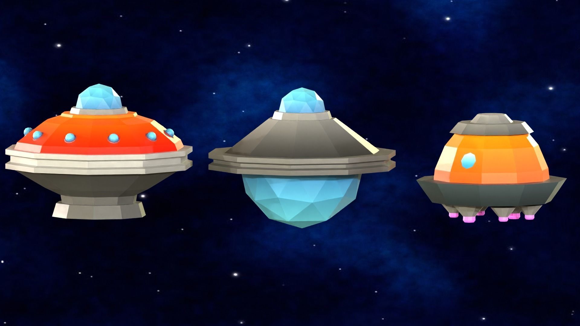 Flying Saucers Low Poly Pack Low-poly 3D model_3