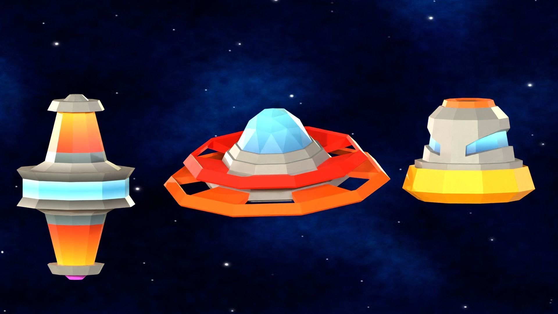 Flying Saucers Low Poly Pack Low-poly 3D model_5