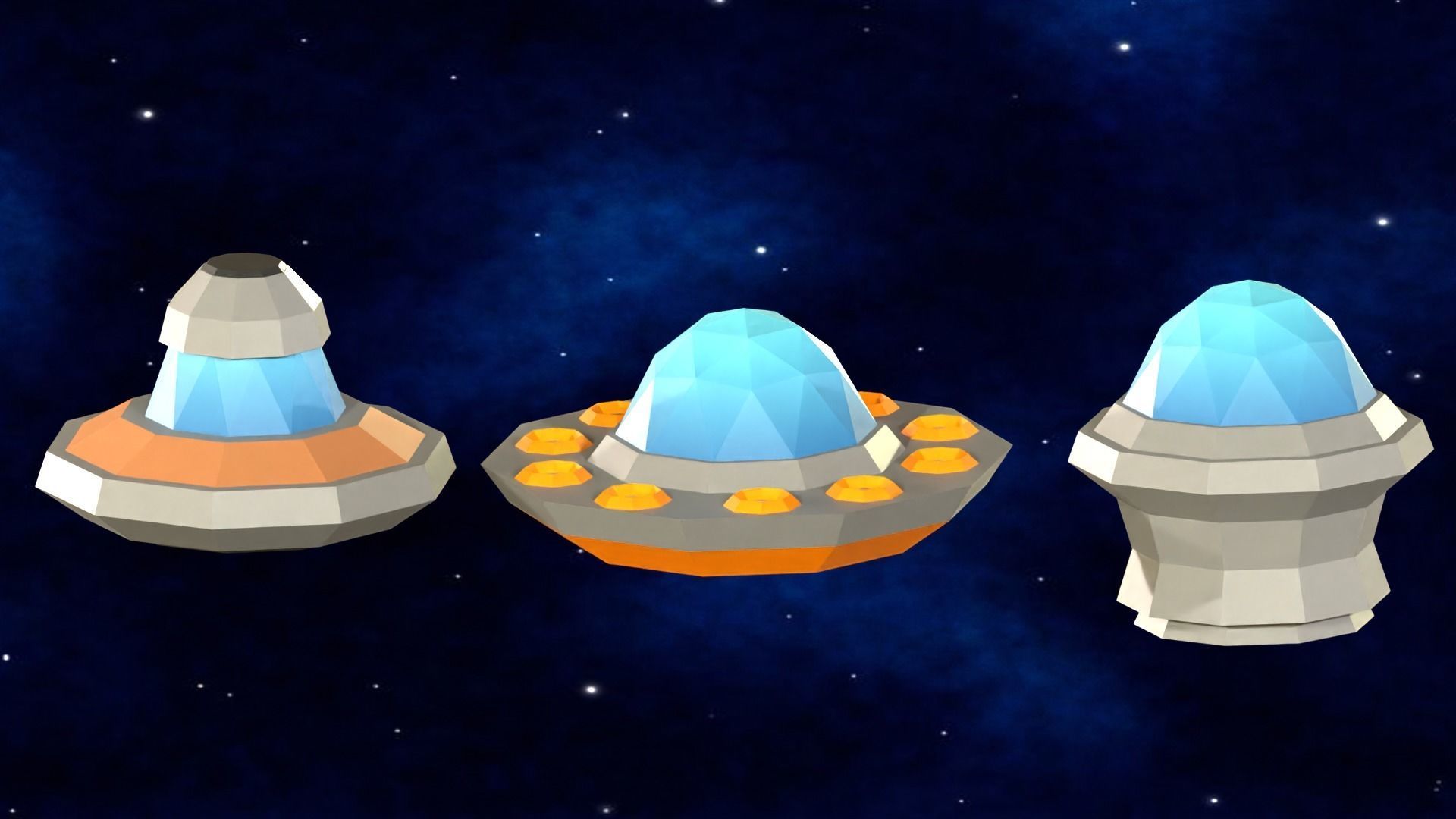 Flying Saucers Low Poly Pack Low-poly 3D model_12
