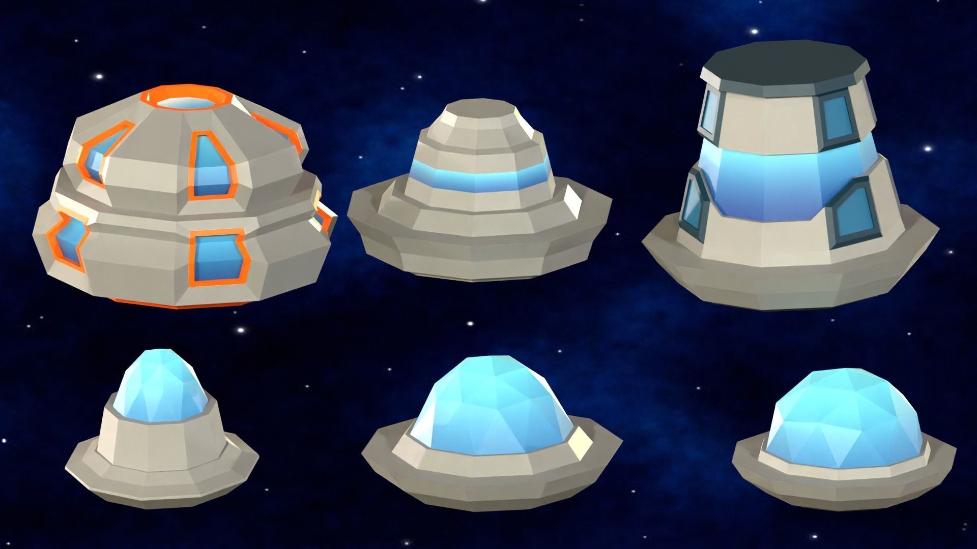 Flying Saucers Low Poly Pack Low-poly 3D model_4