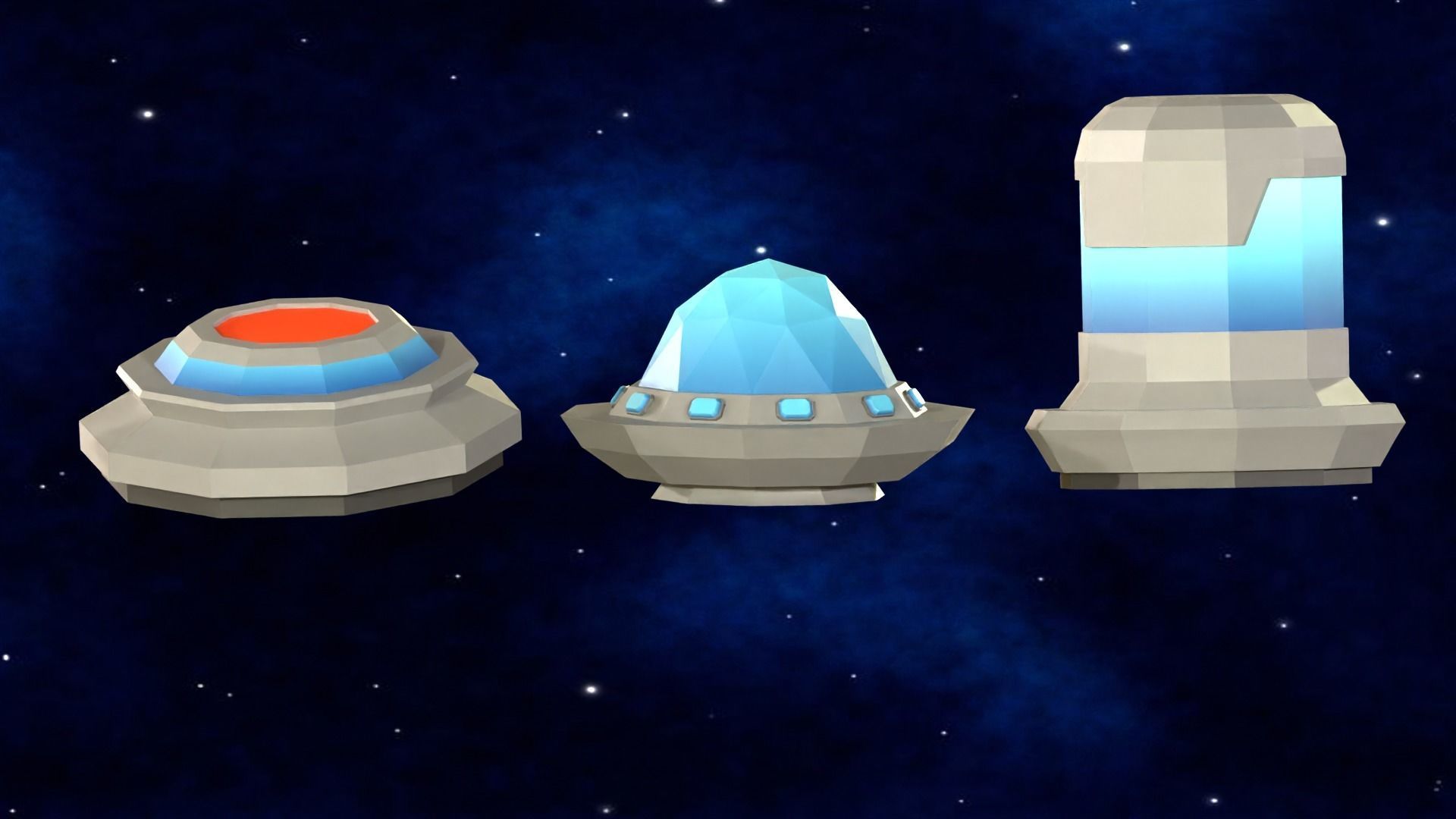 Flying Saucers Low Poly Pack Low-poly 3D model_9