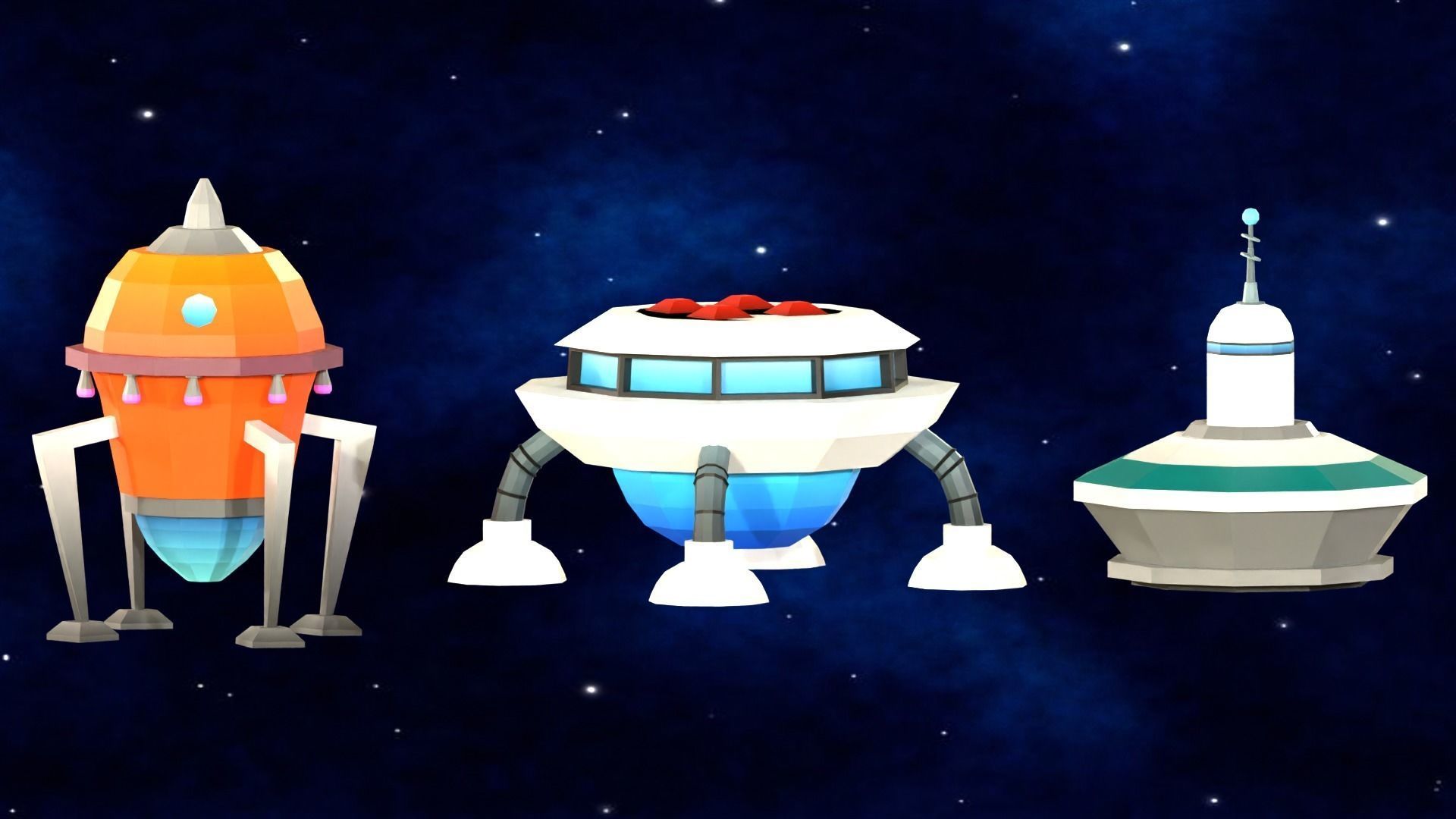 Flying Saucers Low Poly Pack Low-poly 3D model_1