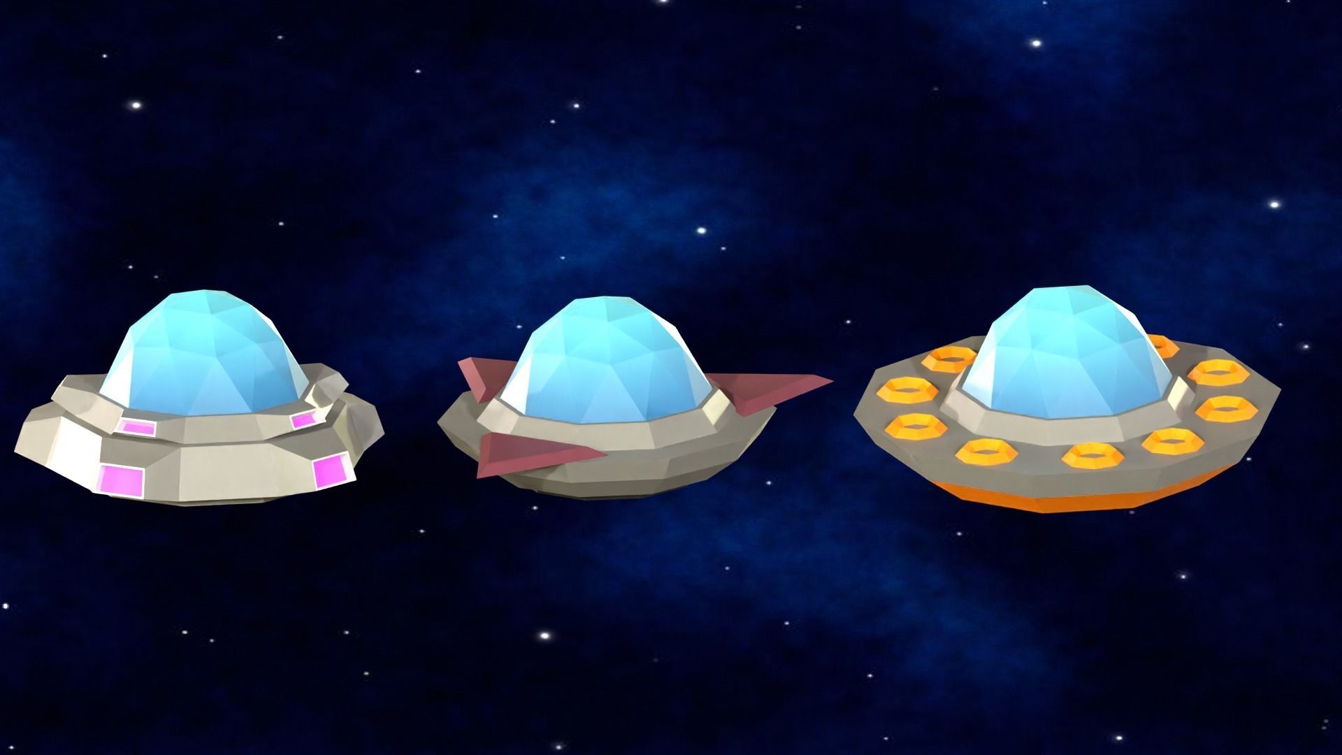 Flying Saucers Low Poly Pack Low-poly 3D model_11