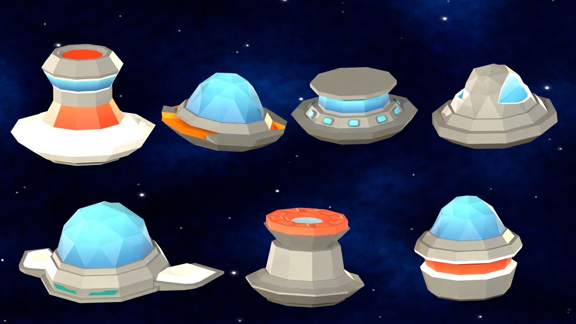 Flying Saucers Low Poly Pack Low-poly 3D model_6
