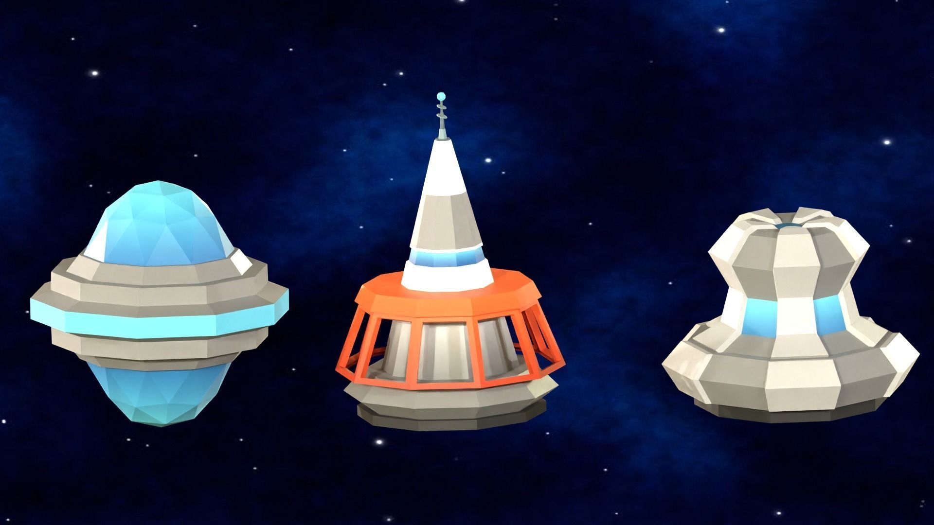 Flying Saucers Low Poly Pack Low-poly 3D model_10