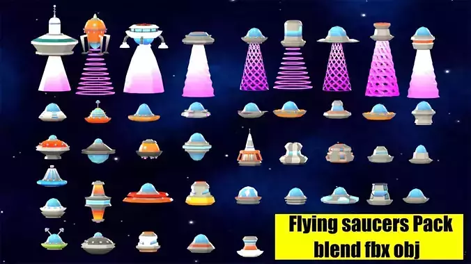 Flying Saucers Low Poly Pack Low-poly 3D model