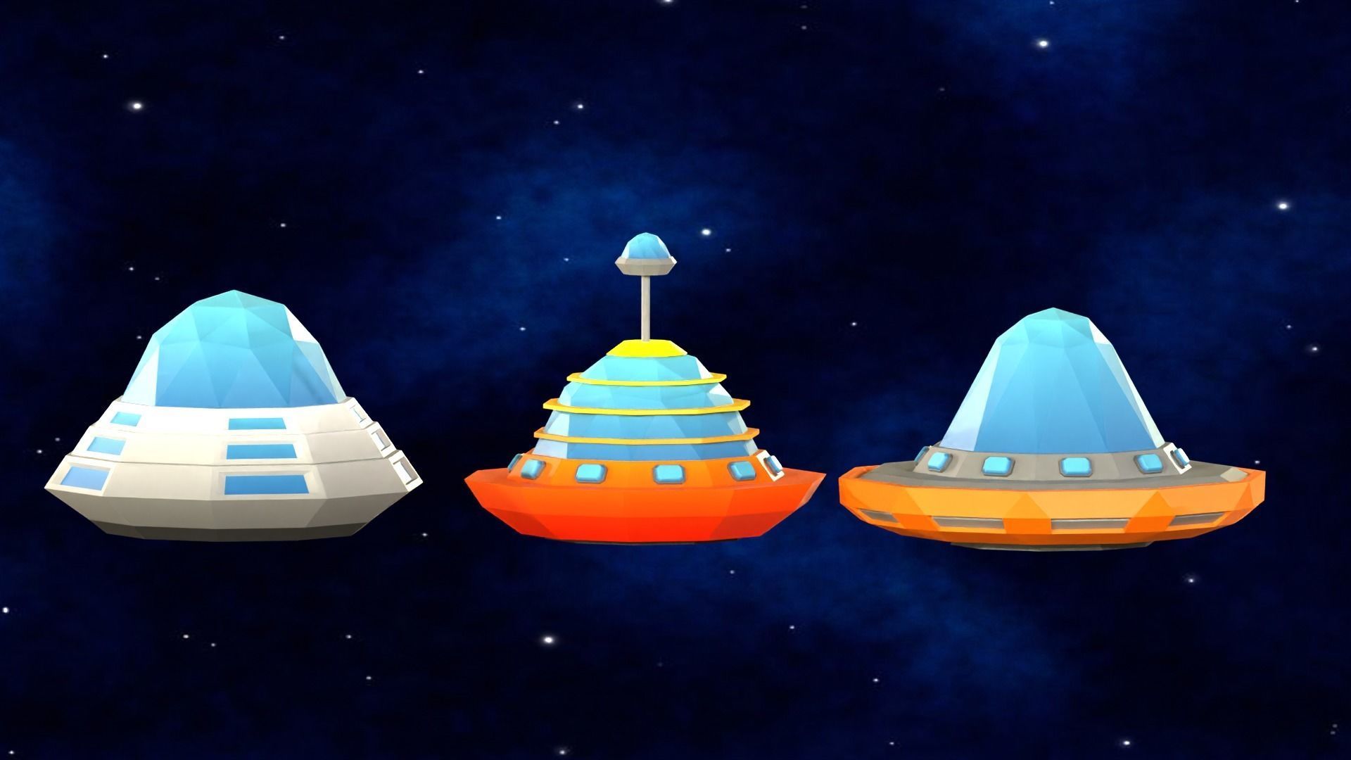 Flying Saucers Low Poly Pack Low-poly 3D model_2