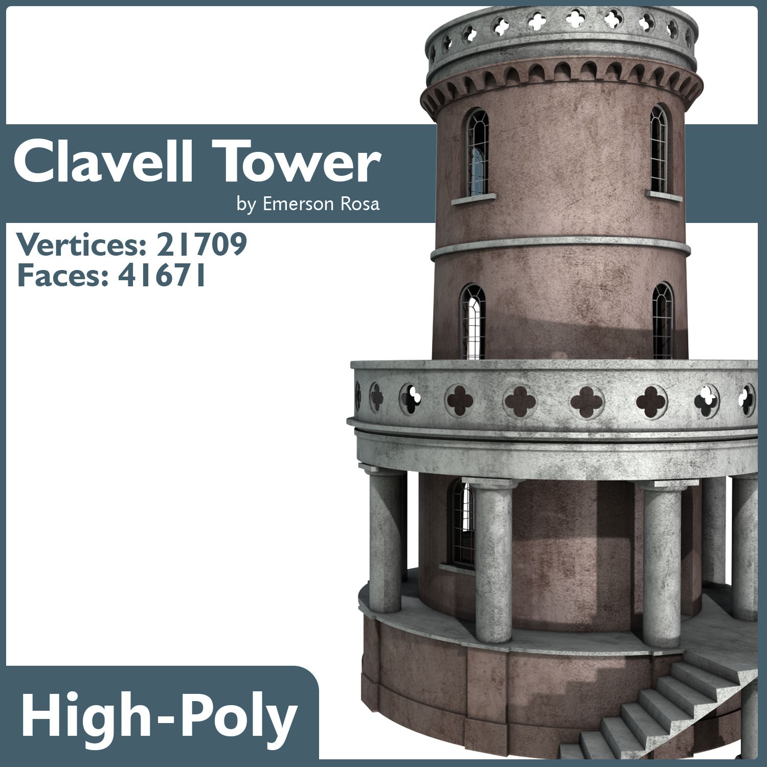 Clavell Tower Low-poly 3D model_9