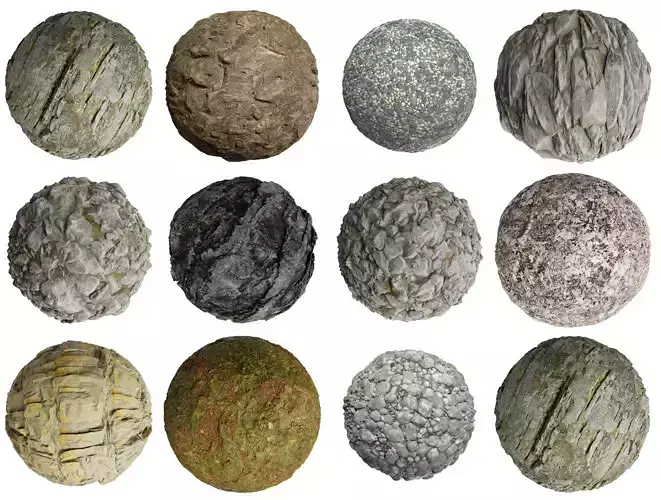 Pack 12 Gravel Stone Rock Realistic PBR 4K