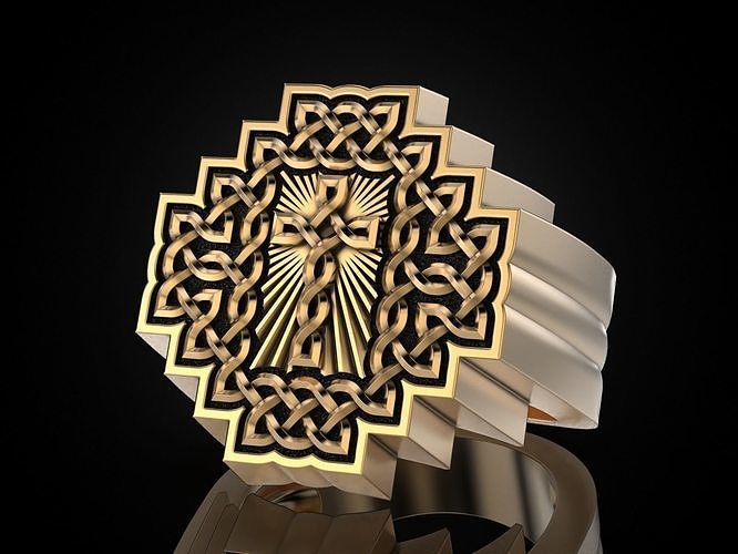 Ring celtic patterns and cross 3D print model