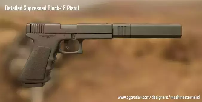 Detailed Glock Pistol With Suppressor