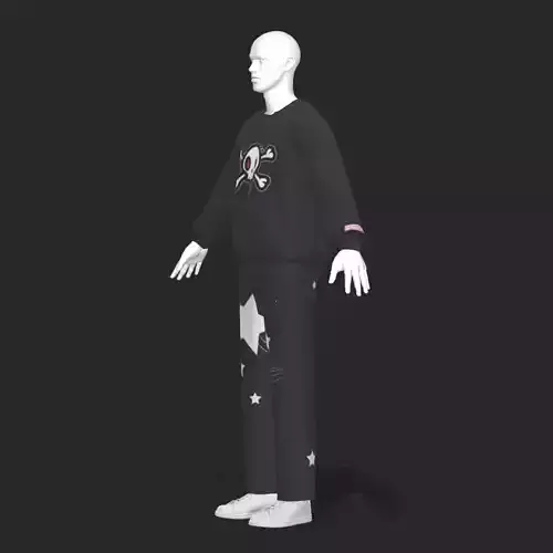 Black Outfit SweatShirt And Baggy Pants MD Editable Free 3D model