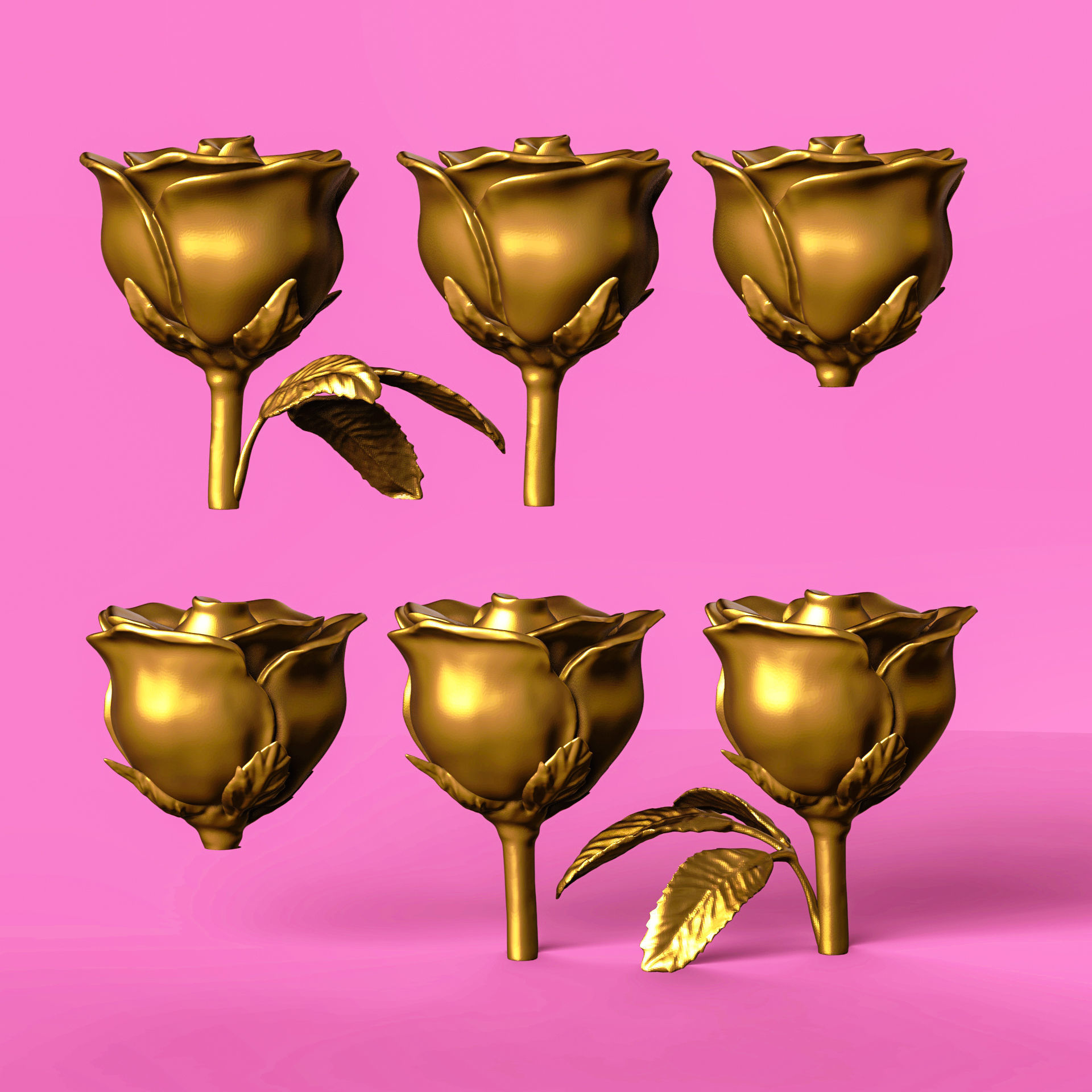 Rose three buds 3D print model_1