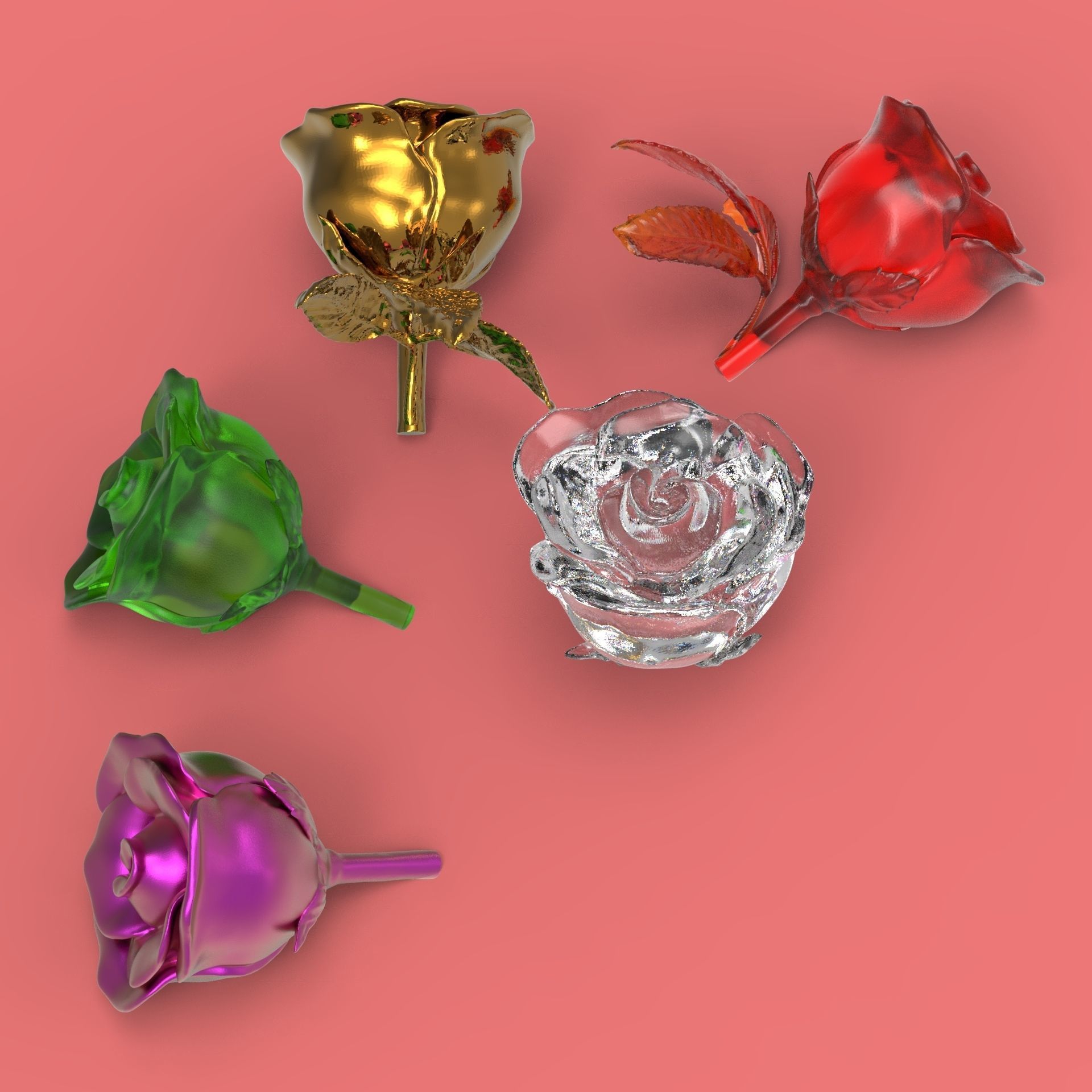 Rose three buds 3D print model_3