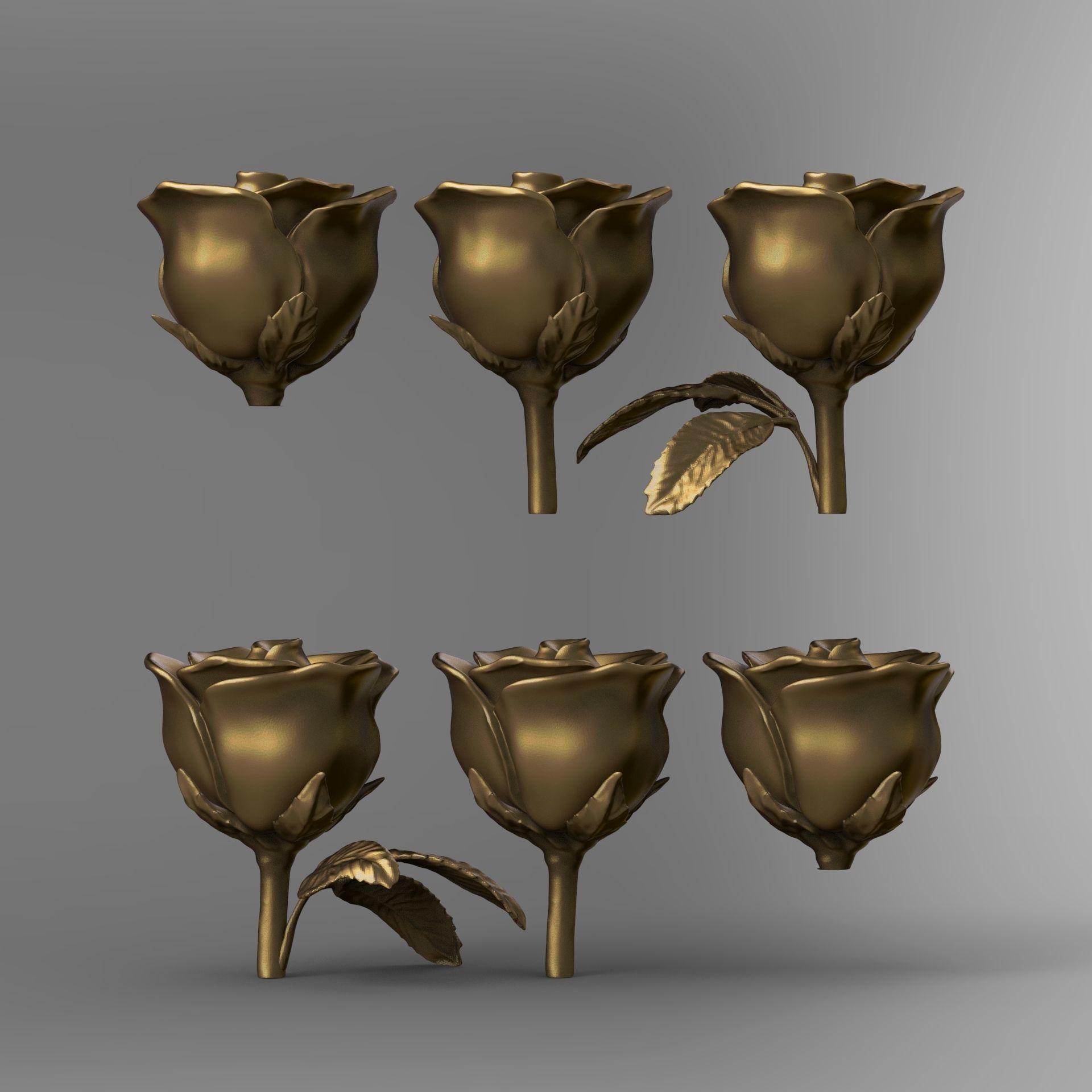 Rose three buds 3D print model_2