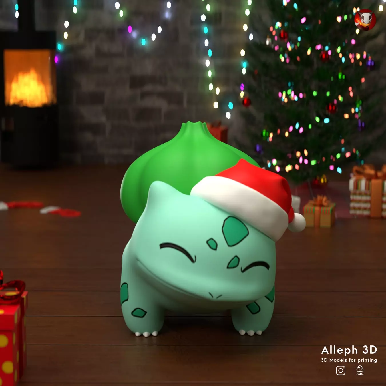 Pokemon bulbasaur christmas 3D print model_0