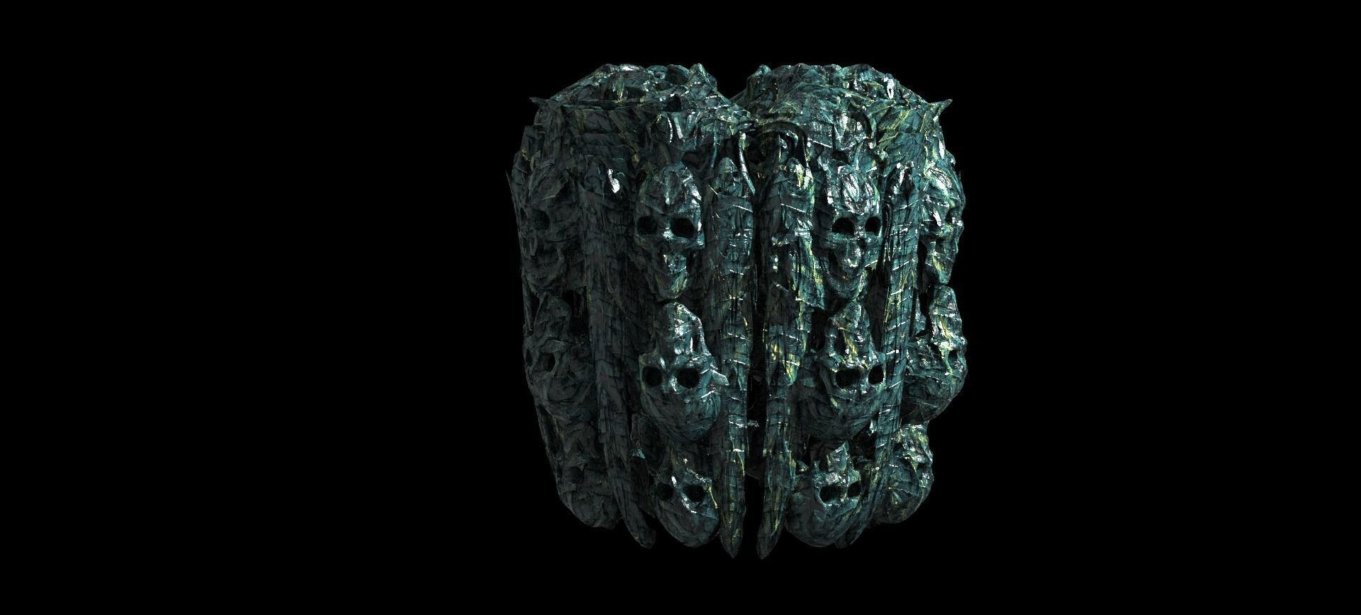 Scull secret pillar wall stone  3D model_1