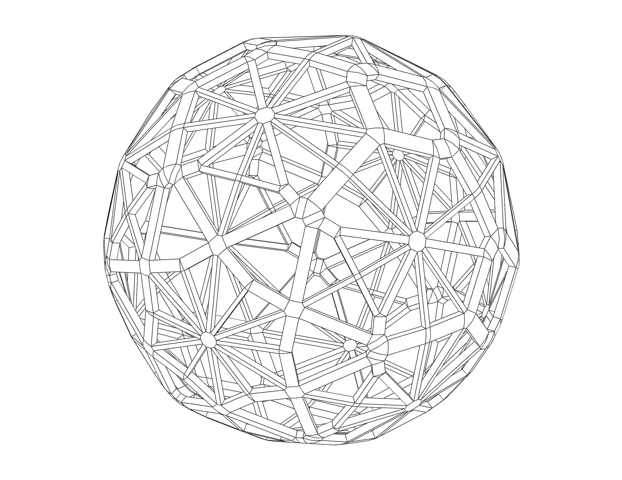Wireframe Shape Geometric Faceted Sphere 3D print model_10